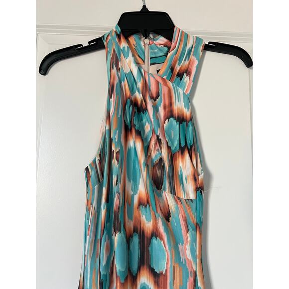 NEW Rachel Roy abstract halter neck long maxi dress slit retro - Picture 5 of 8